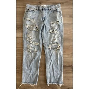 Kancan Mid Rise Boyfriend Jeans Sz 11 / 29 Distressed Light Blue Denim